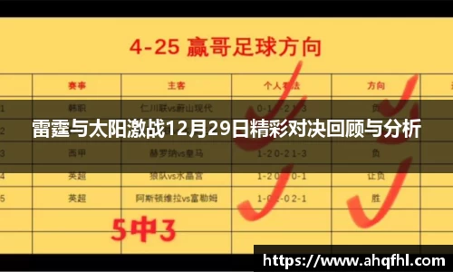 雷霆与太阳激战12月29日精彩对决回顾与分析
